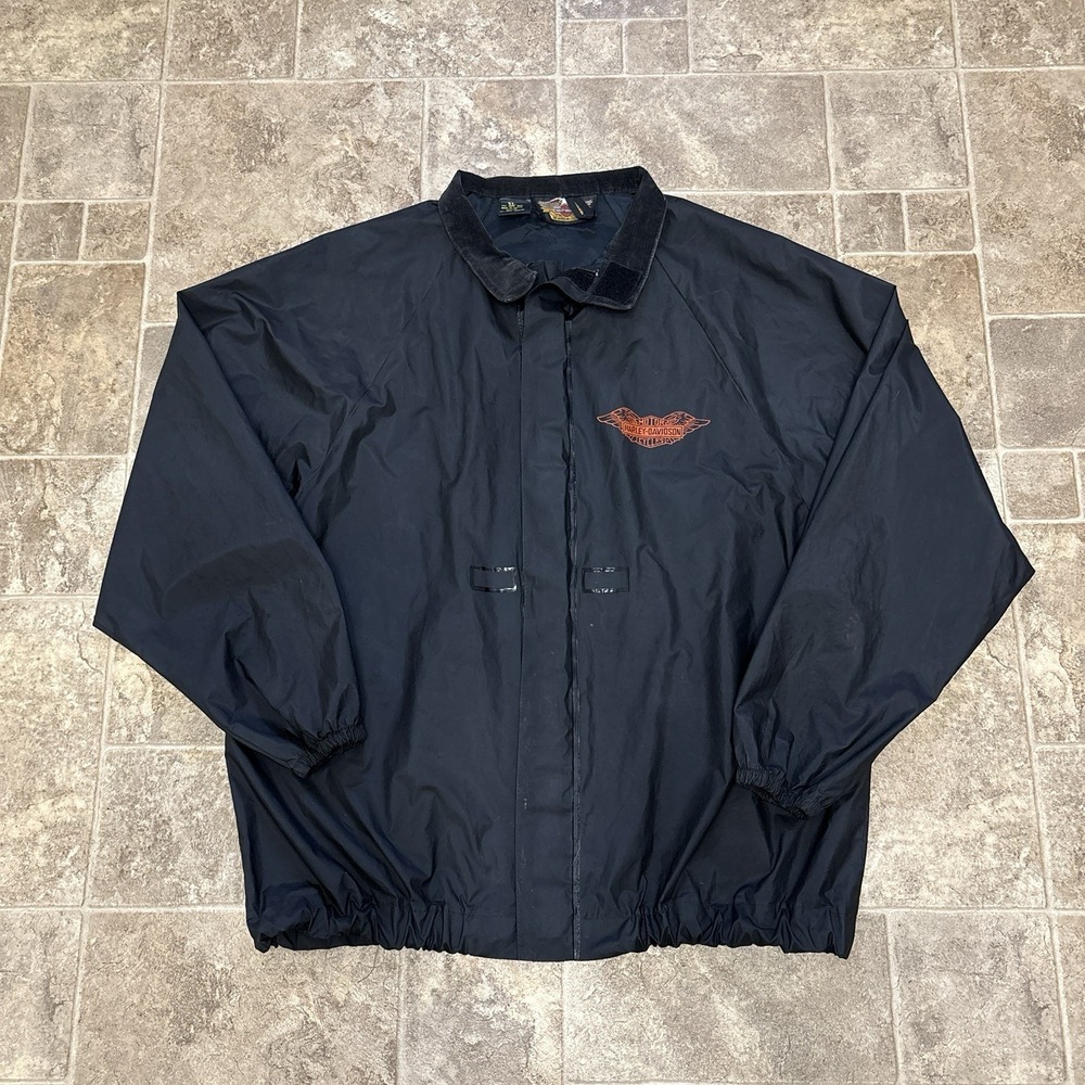 Vintage Harley Davidson Rain Jacket Men's XL Black PVC Waterproof Biker Logo